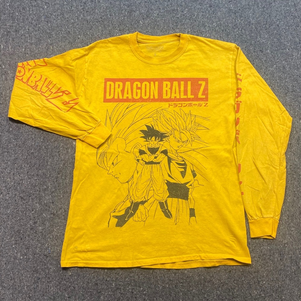 Dragon Ball Z TShirt Sz S Mens Yellow‎ Streetwear Goku Gohan Long Sleeve Graphic